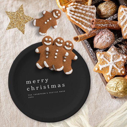 Eenvoudige zwart wit typografie Vrolijk Kerstfeest Papieren Bordje