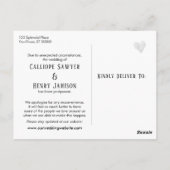 Eenvoudige zwart wit uitgestelde bruiloft update b briefkaart (Achterkant)