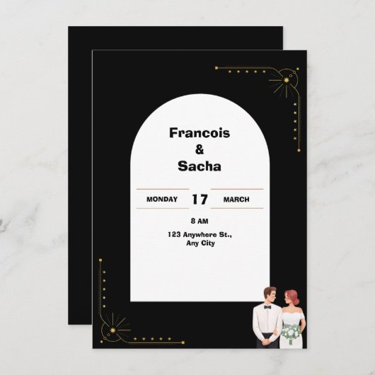 Eenvoudige zwart-wit uitnodiging (Voorkant / Achterkant)