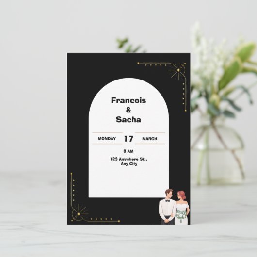 Eenvoudige zwart-wit uitnodiging (Staand voorkant)