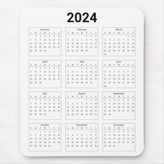 Eenvoudige zwart-wit US 2024 Jaarkalender Muismat (Voorkant)