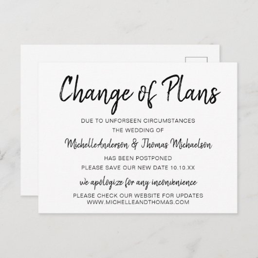 Eenvoudige zwart-wit verandering van plannen aankondigingskaart (Voorkant / Achterkant)