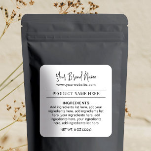 Eenvoudige zwart-wit verpakking Product Ingrediënt Vierkante Sticker