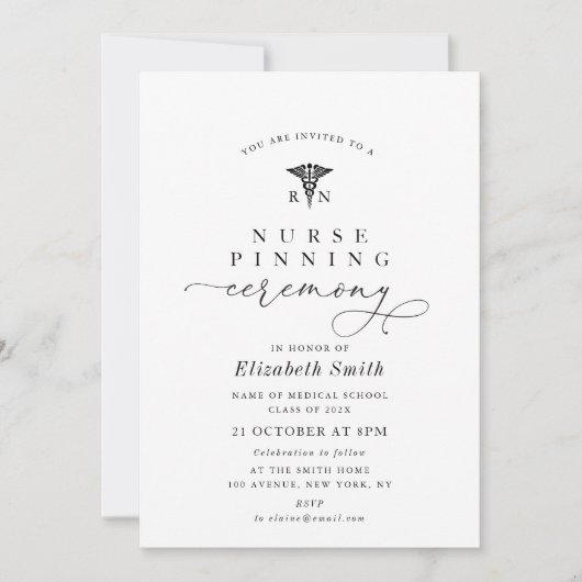 Eenvoudige zwart-wit verpleegkundige pinning cerem kaart (Voorkant)