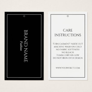 Eenvoudige zwart-wit verzorgingsinstructies Hang L Visitekaartje