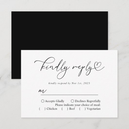 Eenvoudige zwart-wit vriendelijk antwoord kalligra (Voorkant / Achterkant)