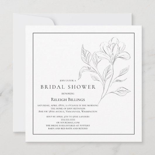 Eenvoudige zwart-wit Vrijgezellenfeest Bloemen Kaart (Voorkant)