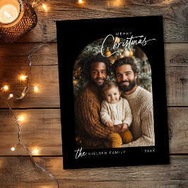 Eenvoudige Zwart Wit Vrolijk Kerstscript Foto Feestdagenkaart