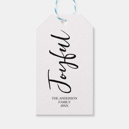 Eenvoudige zwart-wit vrolijke kerstkalligrafie cadeaulabel (Voorkant)