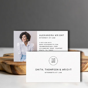 Eenvoudige zwart wit wet juridisch advocaat foto b visitekaartje