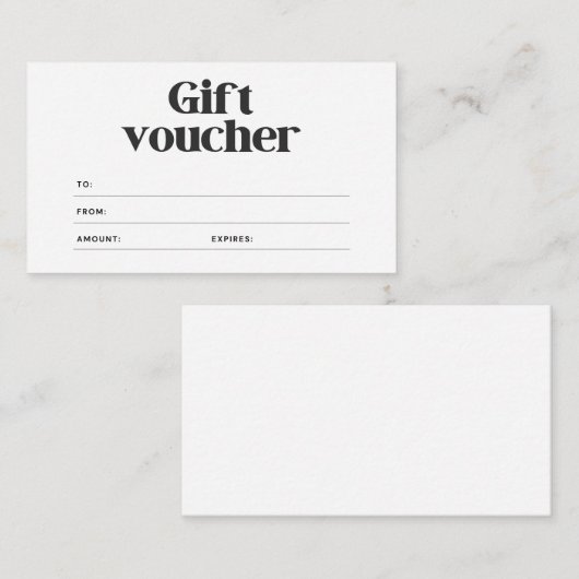 Eenvoudige zwart-wit zakelijke cadeaubonnen informatiekaartje (Voorkant / Achterkant)