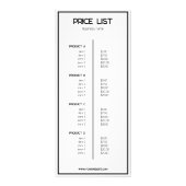 Eenvoudige zwart-wit zakelijke prijslijst reclamekaart (Achterkant)