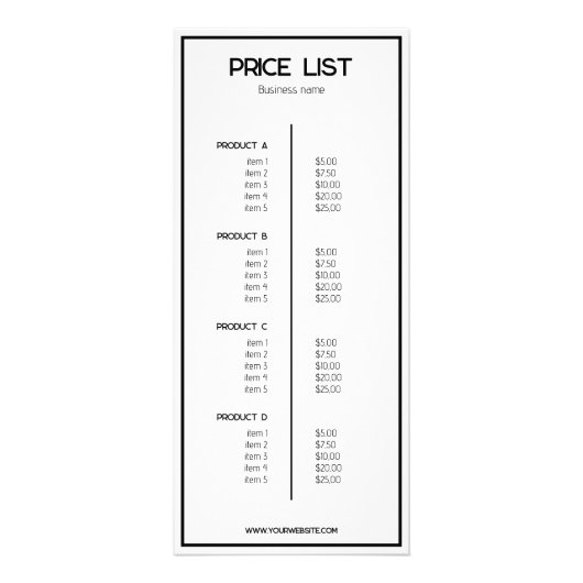 Eenvoudige zwart-wit zakelijke prijslijst reclamekaart (Achterkant)
