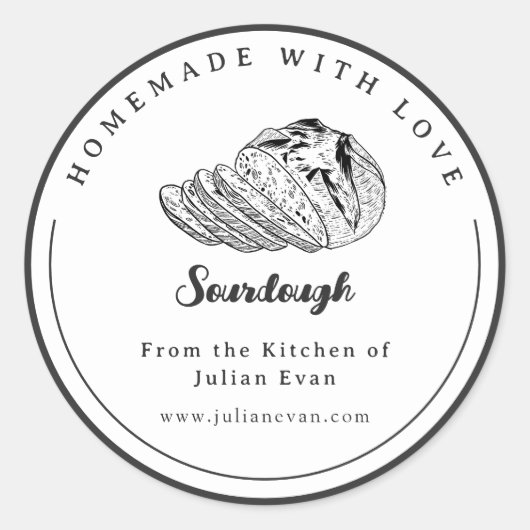 Eenvoudige zwart-wit zelfgemaakte zuurdesem Sticke Ronde Sticker (Voorkant)