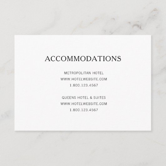 Eenvoudige zwart-witbruiloft-accommodaties informatiekaartje (Voorkant)