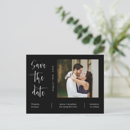 Eenvoudige zwart-witfoto-QR-code opslaan Datum Briefkaart (Staand voorkant)