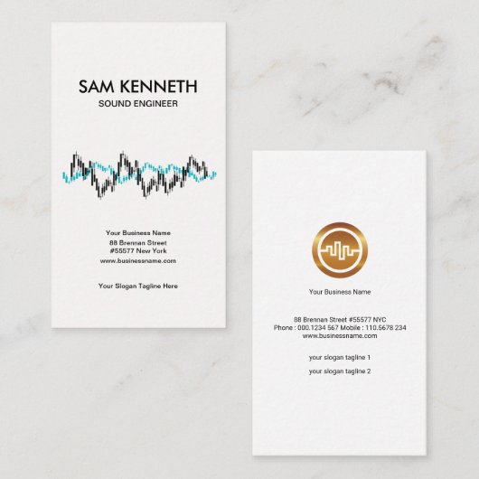 Eenvoudige zwart-witgolven geluidsmixer visitekaartje (Voorkant / Achterkant)