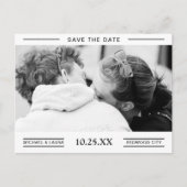 Eenvoudige zwart-witpaar foto opslaan Datum Aankondigingskaart (Voorkant)