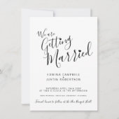 Eenvoudige zwart-witscripttekst op witte bruiloft kaart (Voorkant)