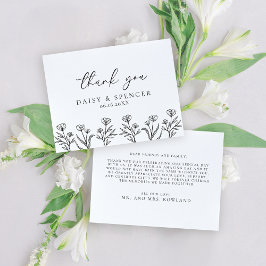 Eenvoudige zwart-witte bloemen outline bruiloft bedankkaart