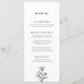 Eenvoudige zwart-witte bloemen outline bruiloft menu (Voorkant)