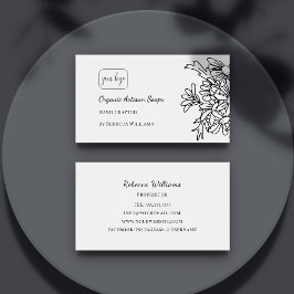Eenvoudige zwart-witte bloemige handgemaakte zeep visitekaartje