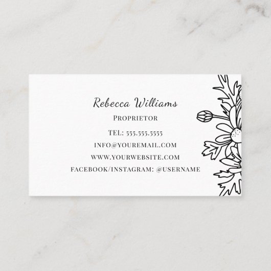 Eenvoudige zwart-witte bloemige handgemaakte zeep visitekaartje (Achterkant)