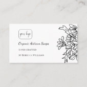 Eenvoudige zwart-witte bloemige handgemaakte zeep visitekaartje (Voorkant)