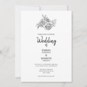 Eenvoudige zwart-witte bloemomtrek kaart (Voorkant)