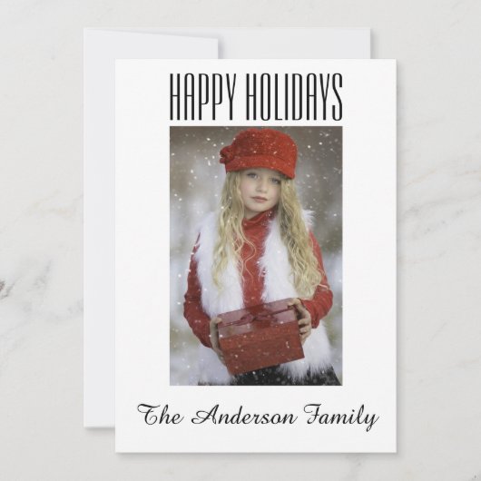 Eenvoudige Zwart Witte Gouden Foto Kerstmis Feestdagenkaart (Voorkant)