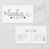 Eenvoudige  zwart witte harten typografie wimpers visitekaartje (Voorkant / Achterkant)
