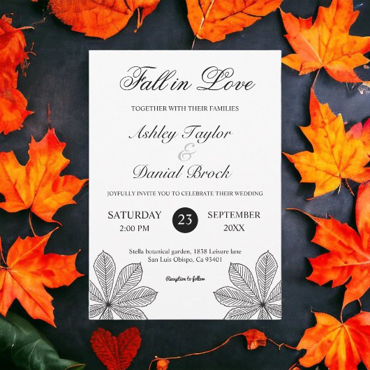 Eenvoudige zwart-witte Herfst in liefde herfstbrui Kaart