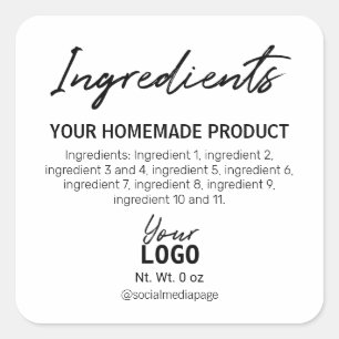 Eenvoudige zwart-witte ingrediëntenetiketten vierkante sticker