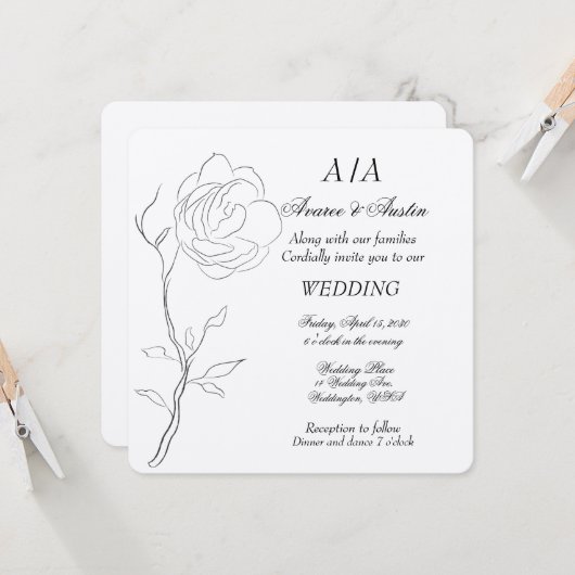 Eenvoudige zwart-witte jasmijn steel kaart (Voorkant / Achterkant in situ)