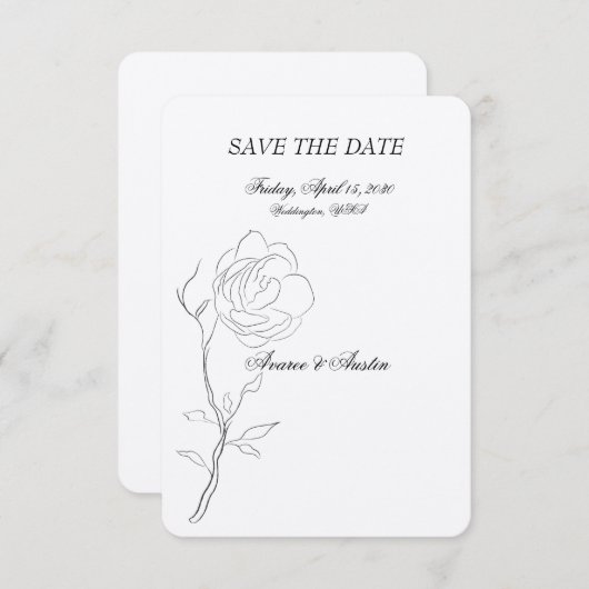 Eenvoudige zwart-witte jasmijn steel save the date (Voorkant / Achterkant)