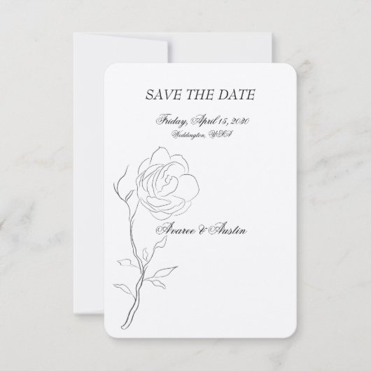 Eenvoudige zwart-witte jasmijn steel save the date (Voorkant)