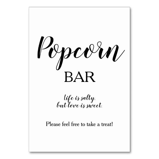 Eenvoudige zwart witte kalligrafie Popcorn Bar Kaart (Voorkant)