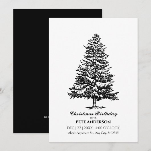 Eenvoudige zwart-witte kerstboom verjaardag kaart (Voorkant / Achterkant)