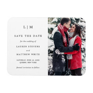 Eenvoudige Zwart Witte Monogram Foto Save the Date Magneet