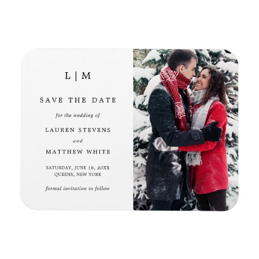Eenvoudige Zwart Witte Monogram Foto Save the Date Magneet (Horizontaal)