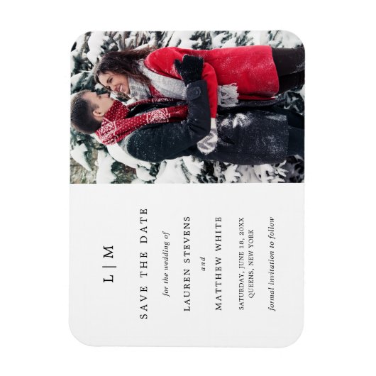 Eenvoudige Zwart Witte Monogram Foto Save the Date Magneet (Verticaal)