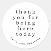 Eenvoudige zwart witte namen dank u bruiloft ronde sticker (Voorkant)