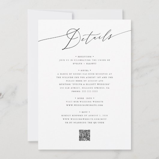 Eenvoudige zwart-witte QR-code alles in één bruilo Kaart (Achterkant)