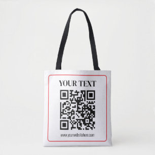 Eenvoudige zwart-witte QR-code met rode rand Tote Bag