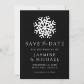 Eenvoudige zwart-witte sneeuwvlok save the date (Voorkant)
