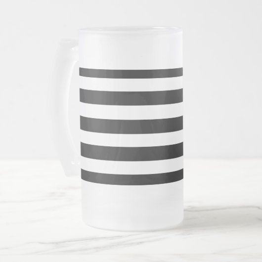 Eenvoudige zwart-witte strepen | matglas bierpul (Voorkant links)