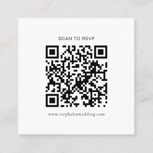 Eenvoudige Zwart Witte Tekst QR Code RSVP Informatiekaartje (Achterkant)