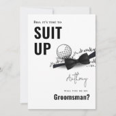 Eenvoudige zwart-witte Tuxedo Suit Up Golf Groomsm Kaart (Voorkant)