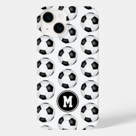 Eenvoudige zwart-witte voetballen monogram Case-Mate iPhone 14 hoesje