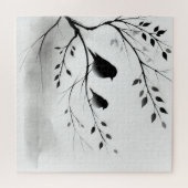 Eenvoudige zwart-witte vogels die in bomen zitten  legpuzzel (Horizontaal)